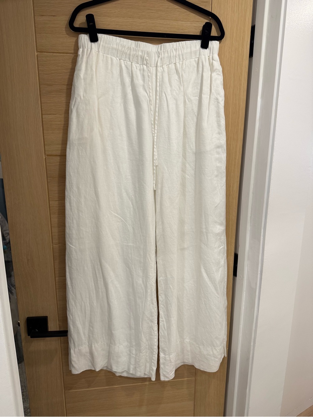 DISSH White Wide-Leg Linen-Blend Drawstring Pants